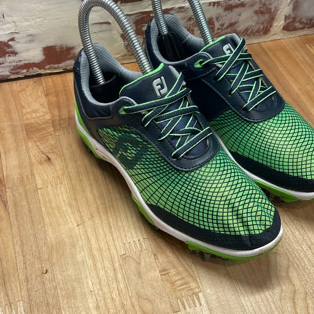 FootJoy Junior 45098 Spiked Golf Shoes Green Navy Blue Kids Size 2 M